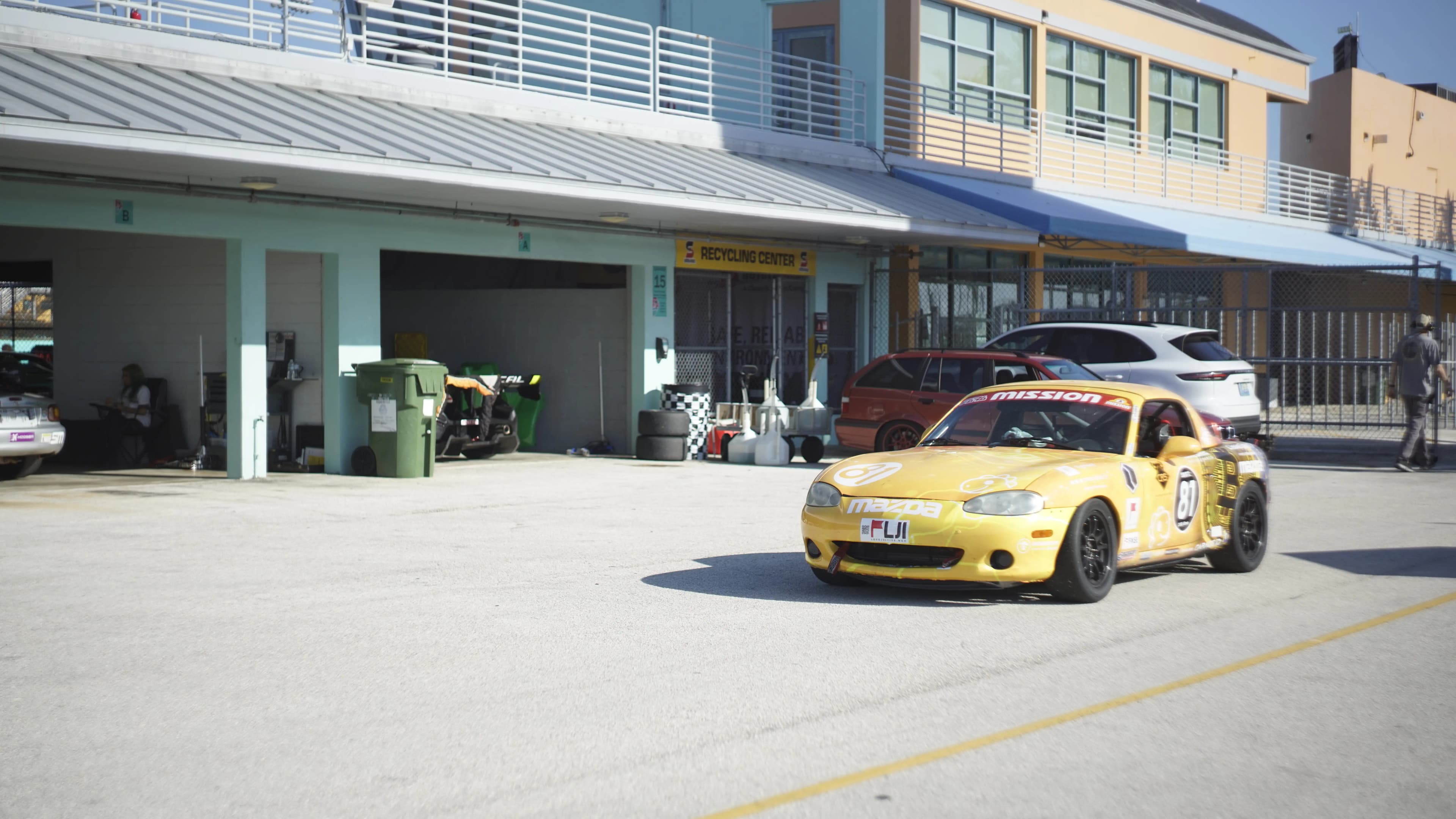 Car 81 in the pit garage